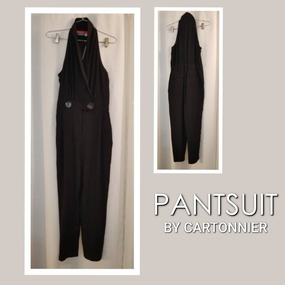 Cartonnier Pants - NWT Black Sleeveless Halter 2 Button Waist Jumpsuit 2